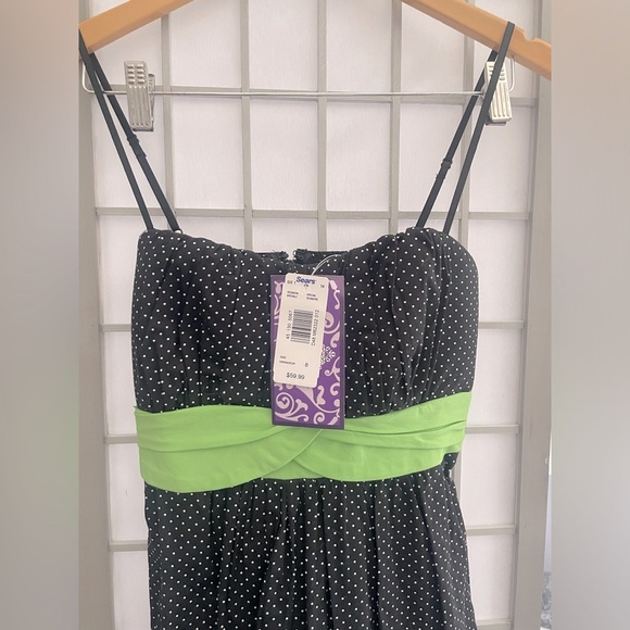 Black Spaghetti Straps "Polkadot Dress" Green Tie - Size 8 - Picture 3 of 10